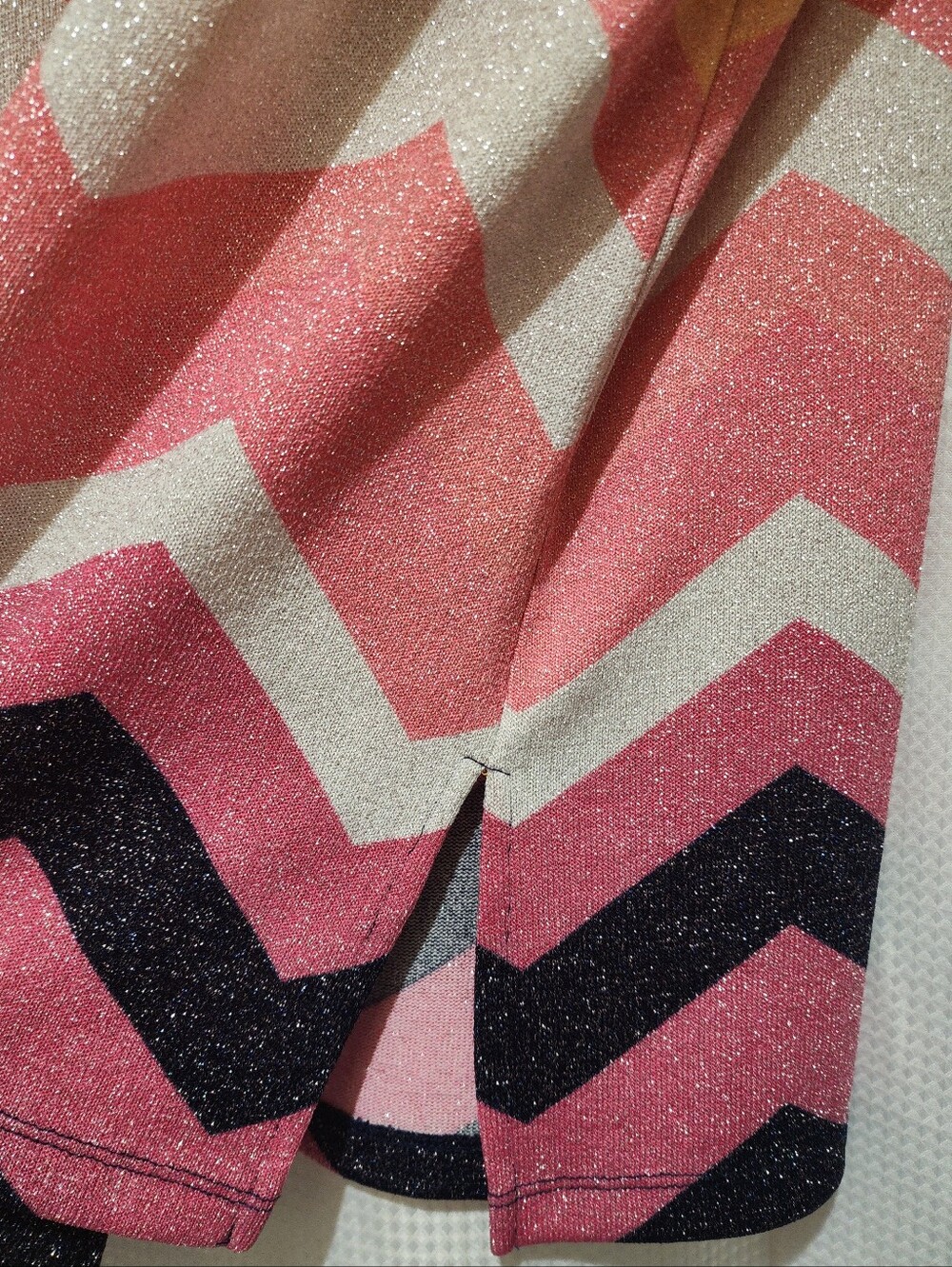 Susan Graver QVC XL Lurex Lightweight  Stretch Knit Sweater Chevron Coral Pink - Picture 5 of 10